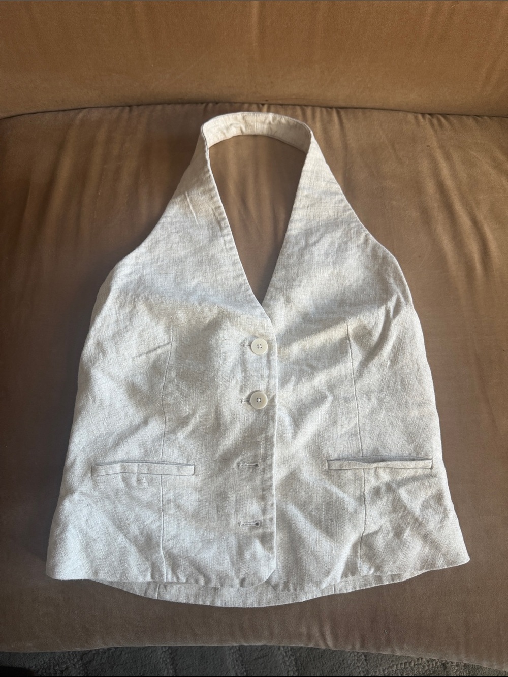 100% Linen Women’s Cream Halter Vest Jacket